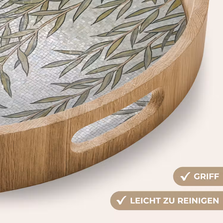 Planten - Mozaïek - Patroon - Groen - Blauw Dienblad Rond middel -USP_HandgreepDE