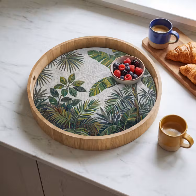 Planten - Tropisch - Mozaïek - Groen - Natuur Dienblad Rond middel -sfeer2