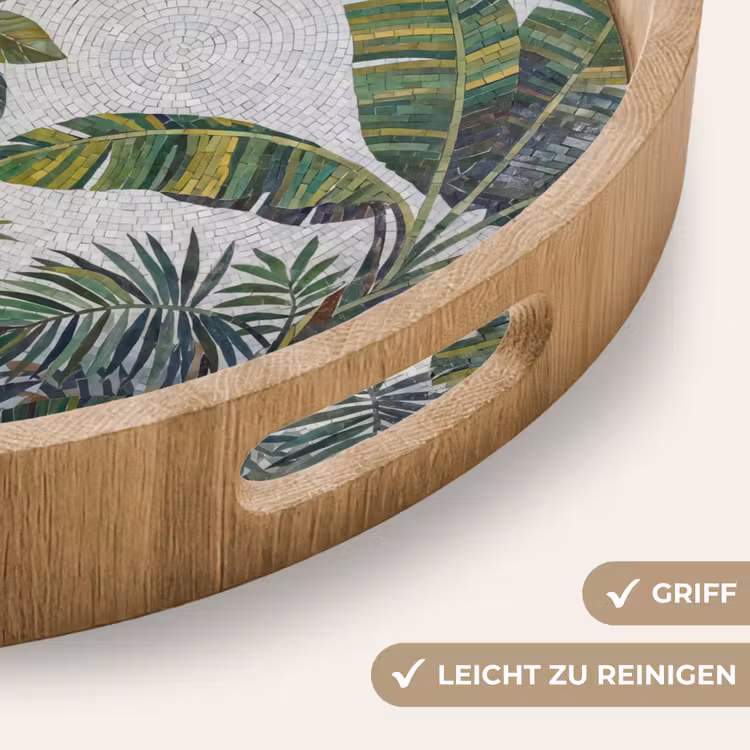 Planten - Tropisch - Mozaïek - Groen - Natuur Dienblad Rond middel -USP_HandgreepDE