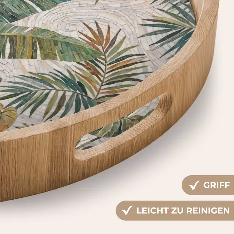 Planten - Tropisch - Mozaïek - Natuur - Groen Dienblad Rond middel -USP_HandgreepDE