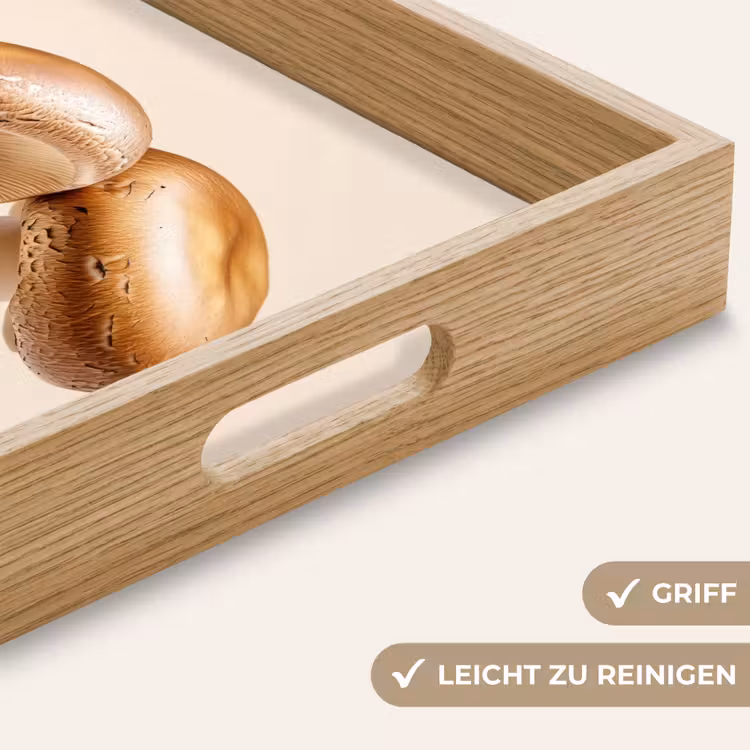 Champignons - Zacht - Beige Dienblad Rechthoek middel -USP_HandgreepDE