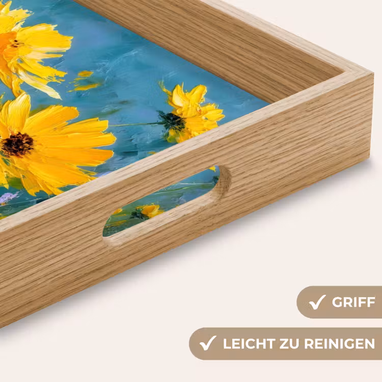 Penseelstreken - Bloemen - Felgeel - Abstract Dienblad Rechthoek middel -USP_HandgreepDE