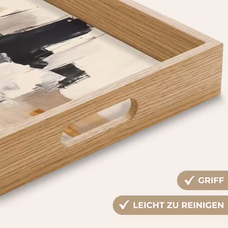 Penseelstreken - Ruw - Abstract - Beige Dienblad Rechthoek middel -USP_HandgreepDE