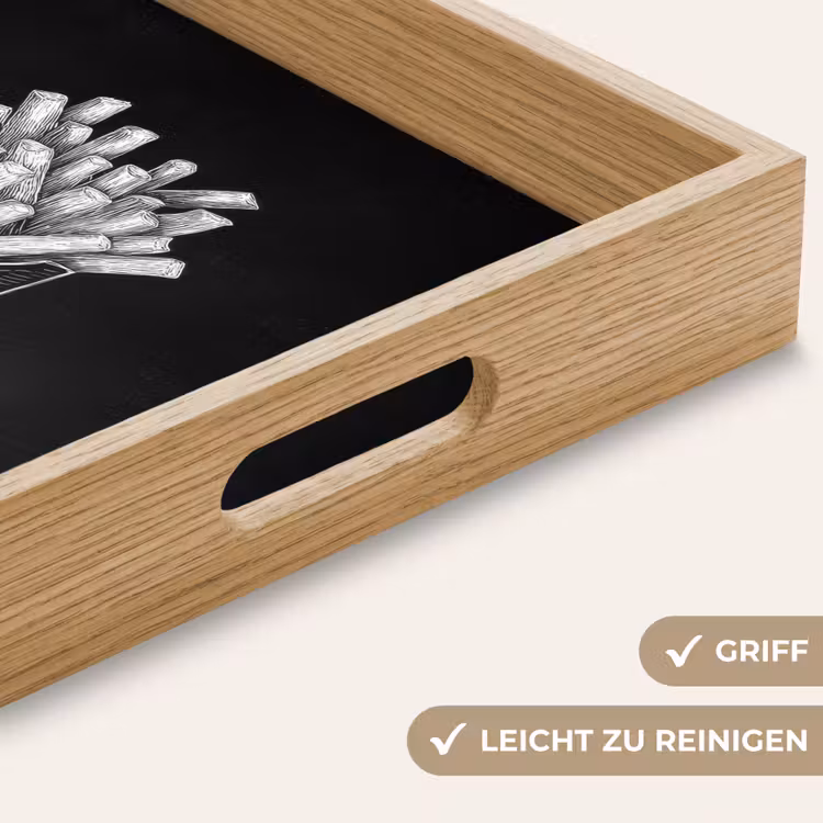 Friet - Witte krijttekening - Zwart Dienblad Rechthoek middel -USP_HandgreepDE