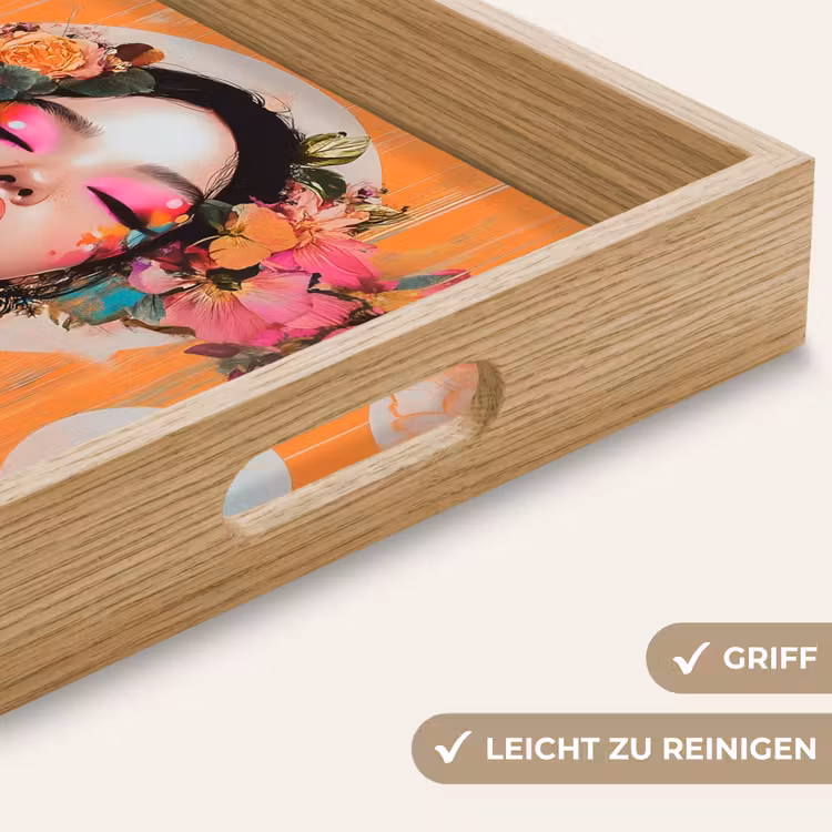 Portret - Vrouw - Abstract - Bloemen Dienblad Rechthoek middel -USP_HandgreepDE