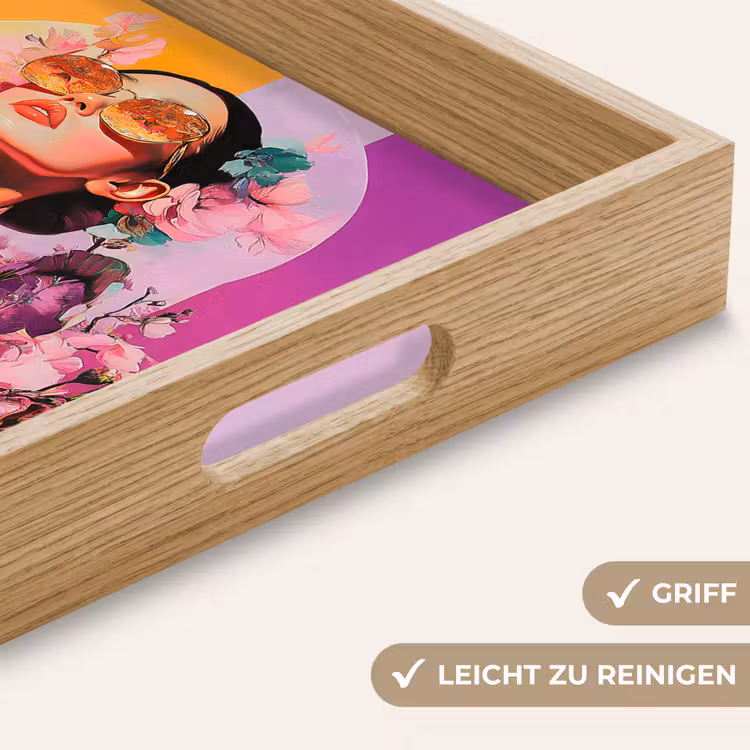 Portret - Vrouw - Abstract - Bloemen Dienblad Rechthoek middel -USP_HandgreepDE