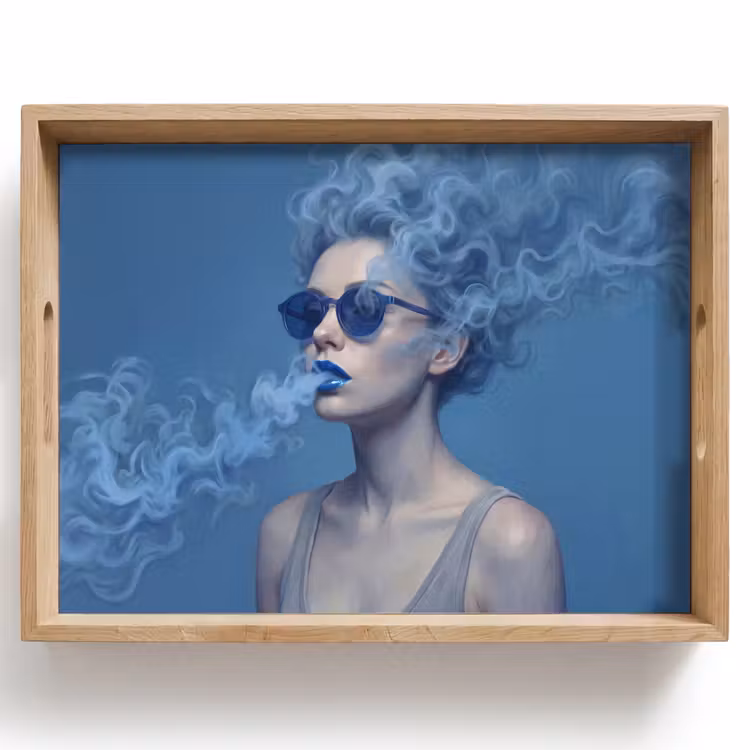 Portret - Zonnebril - Rook - Abstract - Blauw Dienblad Rechthoek middel -z3d_shopping