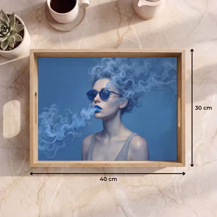 Portret - Zonnebril - Rook - Abstract - Blauw Dienblad Rechthoek middel -USP_Formaat