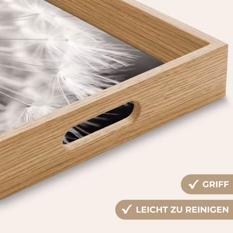 Paardenbloem - Zwart - Wit Dienblad Rechthoek middel -USP_HandgreepDE