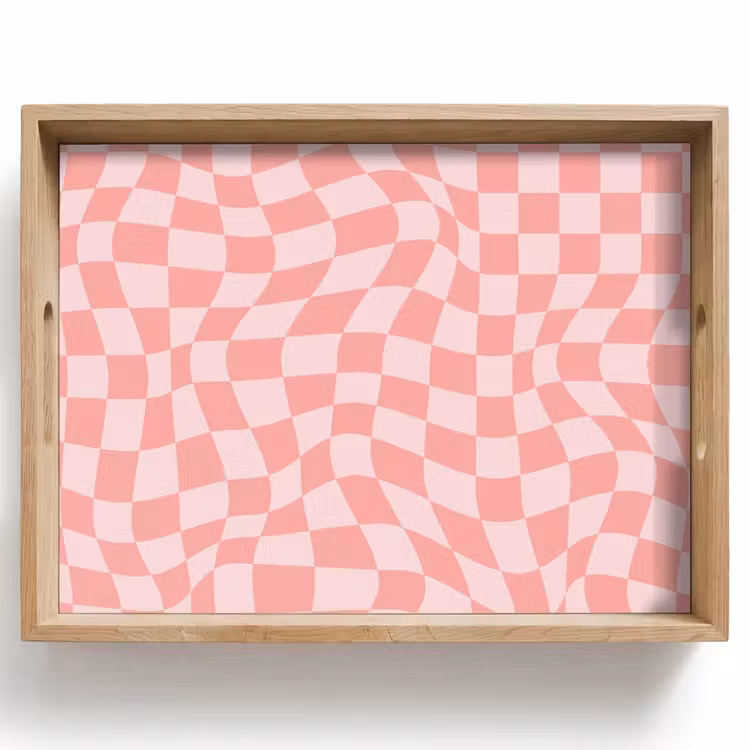 Hokjes patroon - Roze - Golvende lijnen Dienblad Rechthoek middel -z3d_shopping