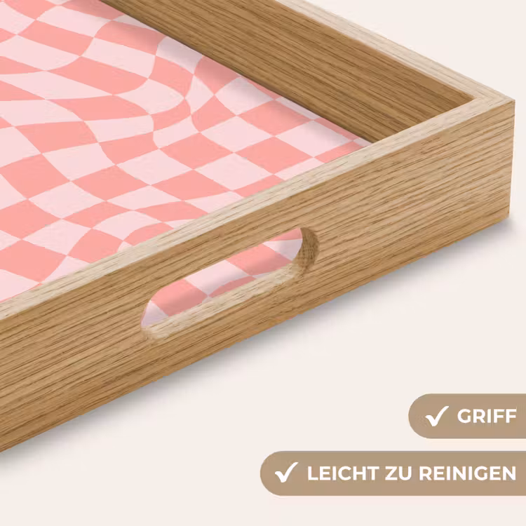 Hokjes patroon - Roze - Golvende lijnen Dienblad Rechthoek middel -USP_HandgreepDE