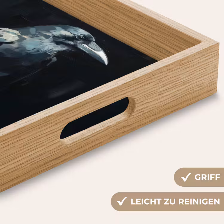 Raaf - Vogels - Zwart Dienblad Rechthoek middel -USP_HandgreepDE