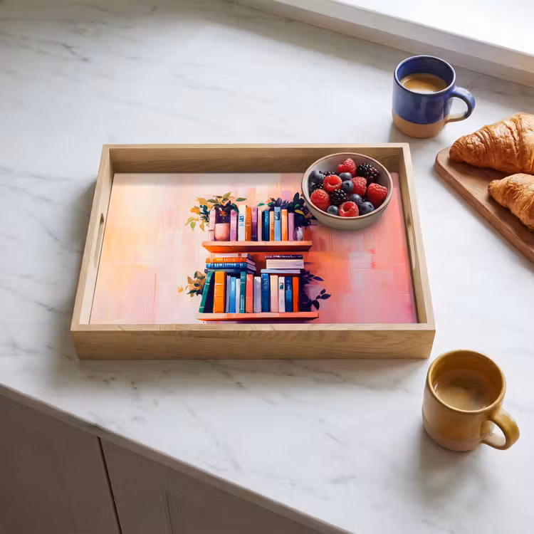 Planken - Boeken - Bladeren Dienblad Rechthoek middel -sfeer2