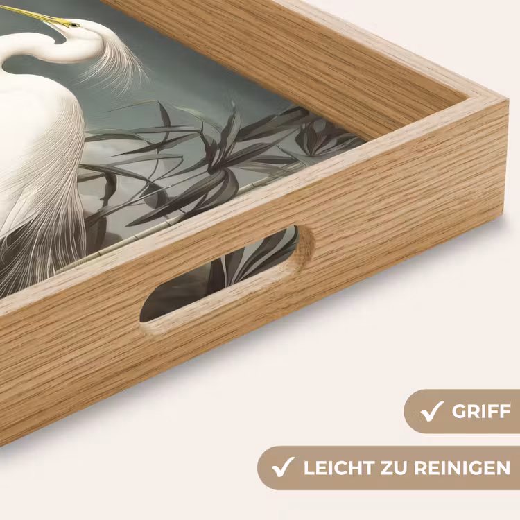 Reiger - Planten - Wolken - Wit Dienblad Rechthoek middel -USP_HandgreepDE