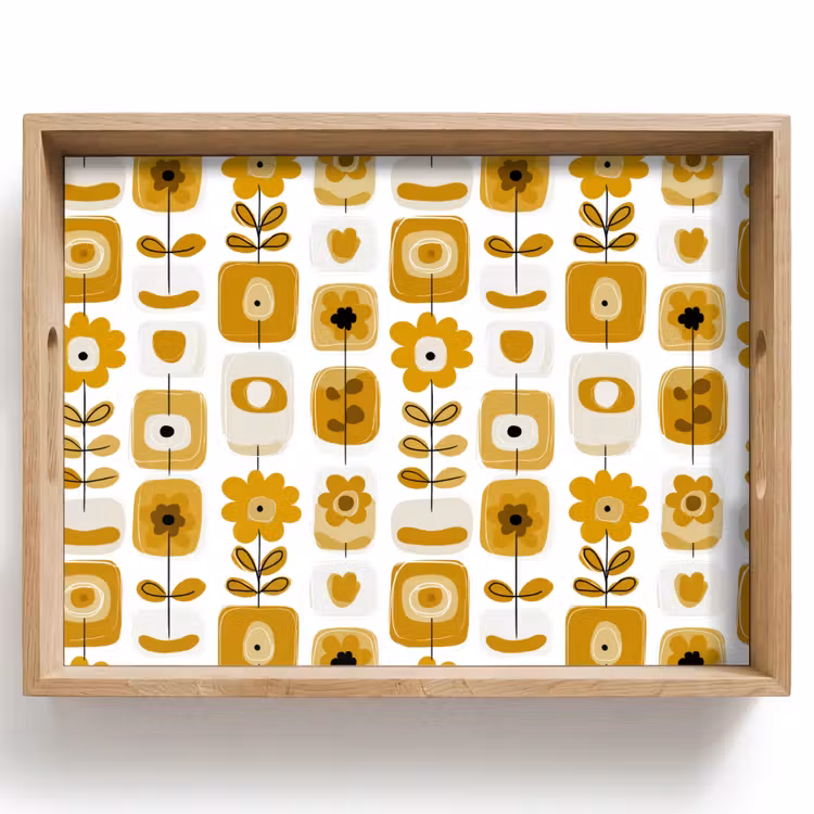 Retro - Abstract - Bloemen - Okergeel Dienblad Rechthoek middel 911 -z3d_shopping