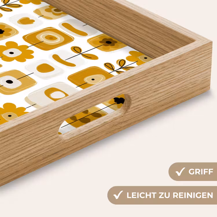Retro - Abstract - Bloemen - Okergeel Dienblad Rechthoek middel 911 -USP_HandgreepDE