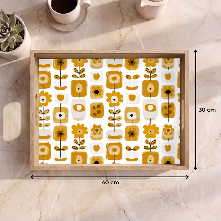Retro - Abstract - Bloemen - Okergeel Dienblad Rechthoek middel 911 -USP_Formaat