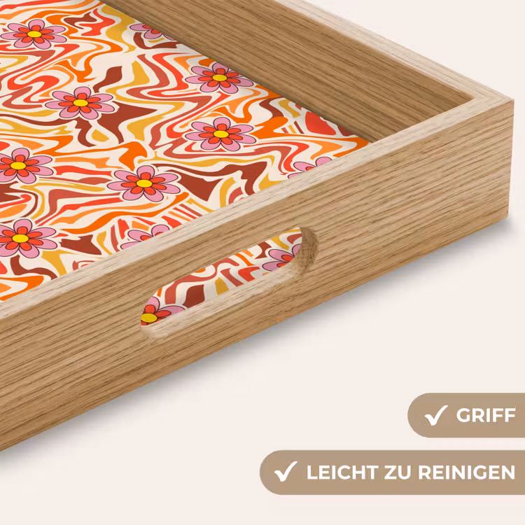 Retro - Bloemen - Patroon Dienblad Rechthoek middel 911 -USP_HandgreepDE