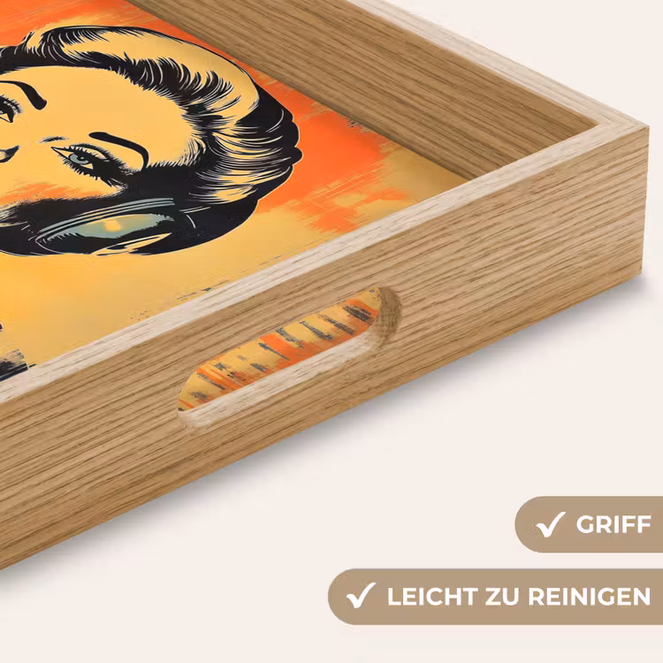 Retro - Vrouw - Koptelefoon - Oranje Dienblad Rechthoek middel -USP_HandgreepDE