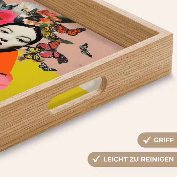 Retro - Vrouw - Kopje - Vlinders Dienblad Rechthoek middel -USP_HandgreepDE