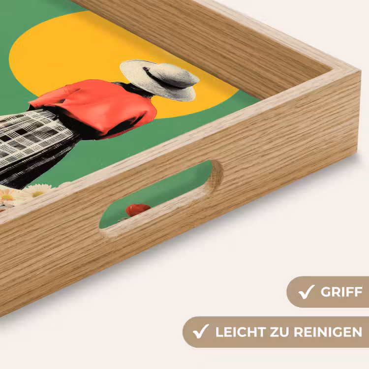Retro - Meisje - Kat - Zon Dienblad Rechthoek middel -USP_HandgreepDE