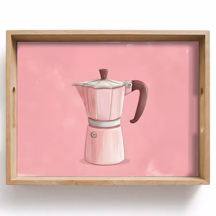 Roze - Mokkapot - Illustratie - Koffie Dienblad Rechthoek middel -z3d_shopping