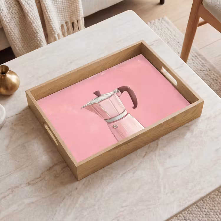 Roze - Mokkapot - Illustratie - Koffie Dienblad Rechthoek middel -sfeer1