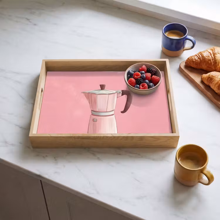Roze - Mokkapot - Illustratie - Koffie Dienblad Rechthoek middel -sfeer2