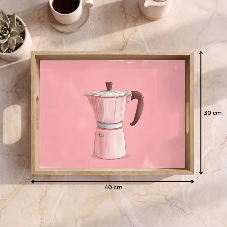 Roze - Mokkapot - Illustratie - Koffie Dienblad Rechthoek middel -USP_Formaat