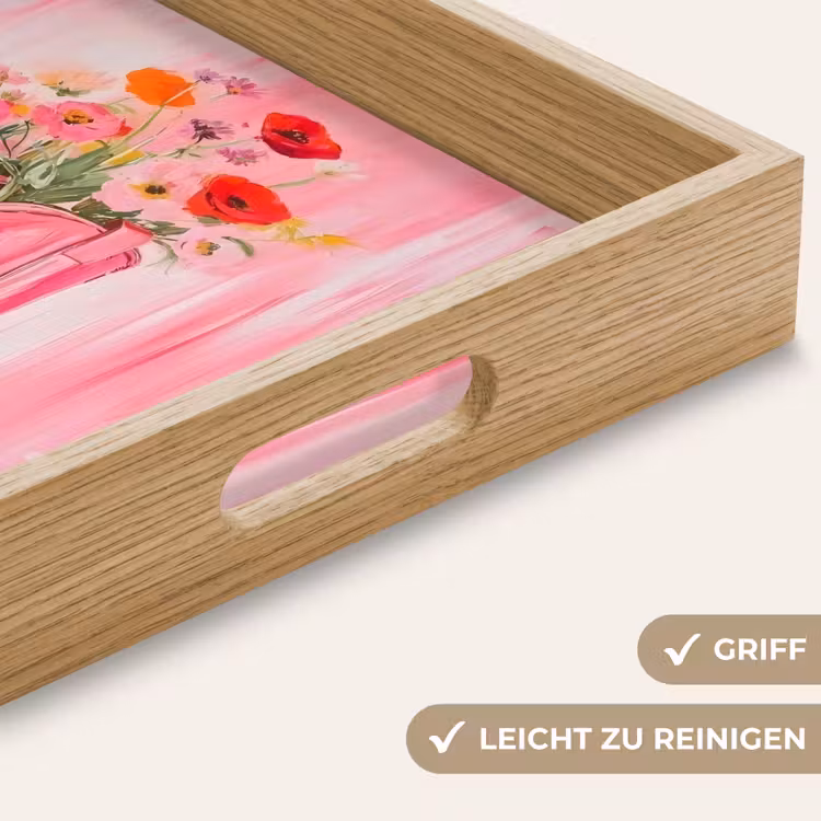 Roze - Bloemen - Cowboy Dienblad Rechthoek middel -USP_HandgreepDE