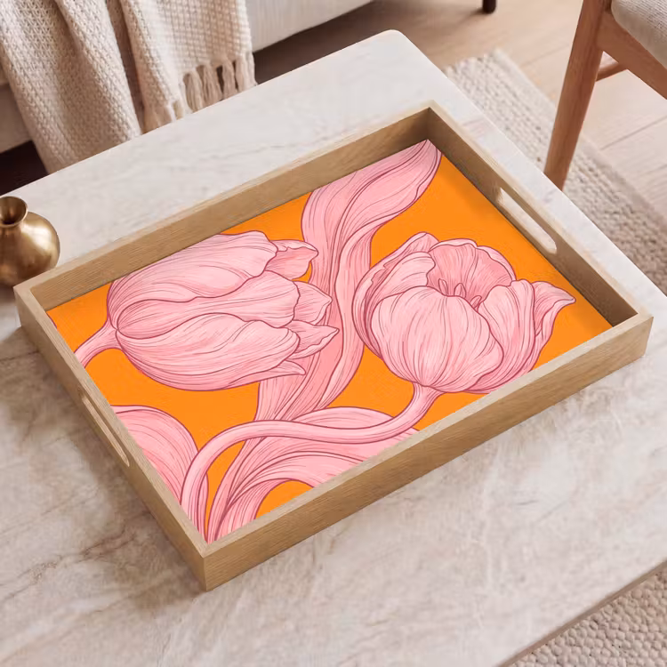 Tablett - Rosa Blumen – Modern - Roze bloemen - Modern Dienblad Rechthoek middel