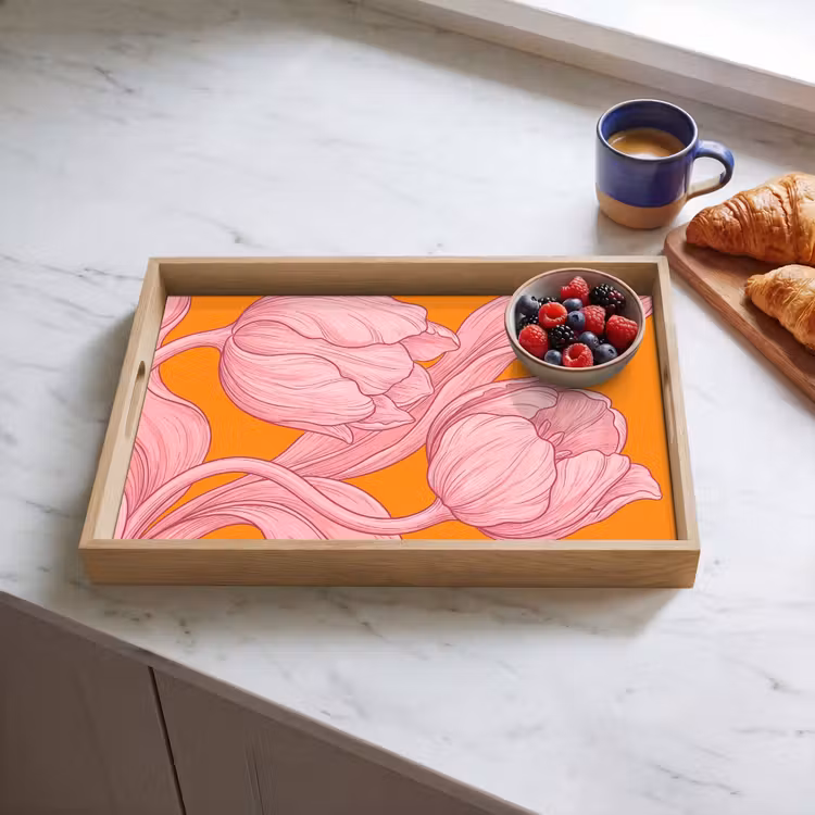 Tablett - Rosa Blumen – Modern - Roze bloemen - Modern Dienblad Rechthoek middel