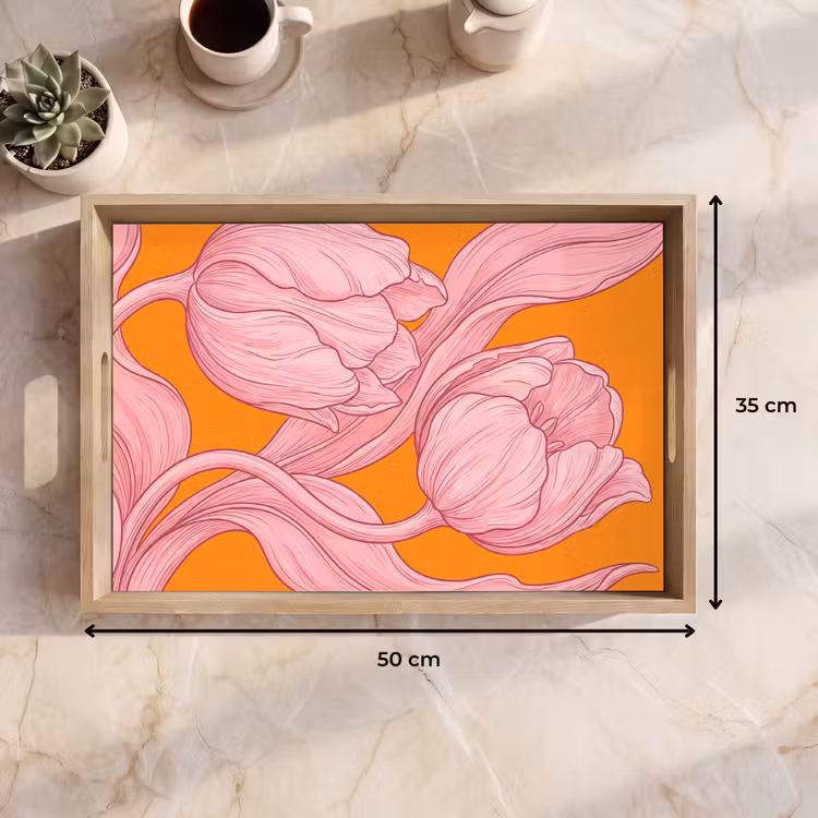 Tablett - Rosa Blumen – Modern - Roze bloemen - Modern Dienblad Rechthoek middel