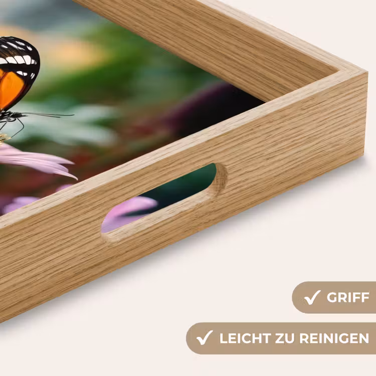 Roze bloemen - Vlinder - Zachte focus Dienblad Rechthoek middel -USP_HandgreepDE