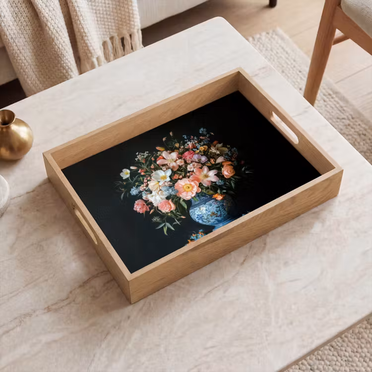 Roze - Bloemen - Vaas - Kleuren Dienblad Rechthoek middel -sfeer1
