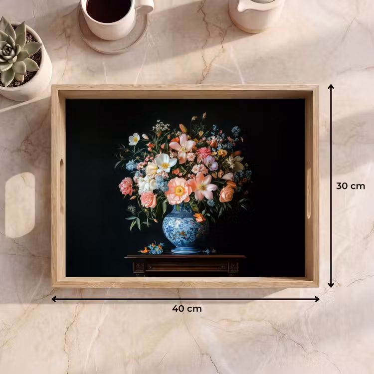 Roze - Bloemen - Vaas - Kleuren Dienblad Rechthoek middel -USP_Formaat