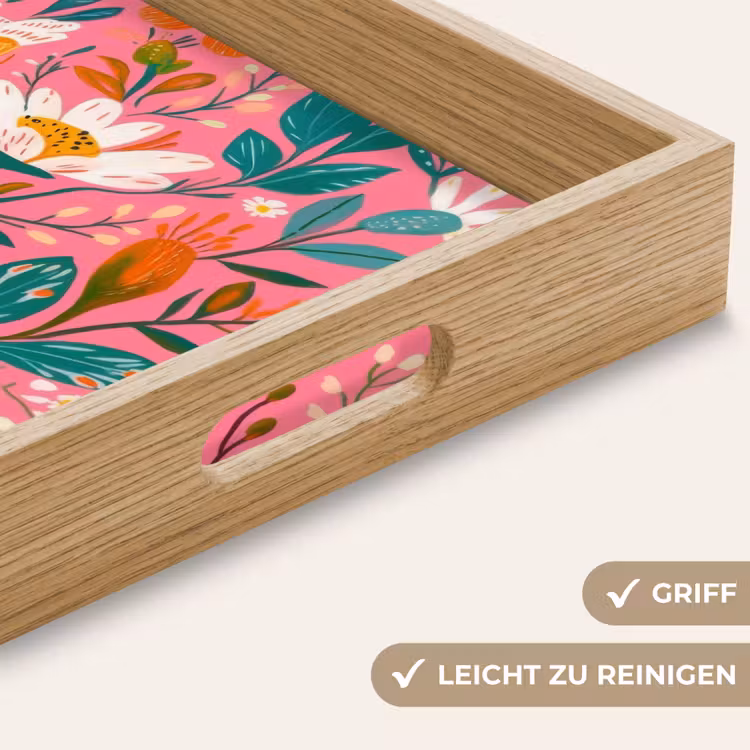 Roze - Bloemen - Wit - Oranje Dienblad Rechthoek middel -USP_HandgreepDE