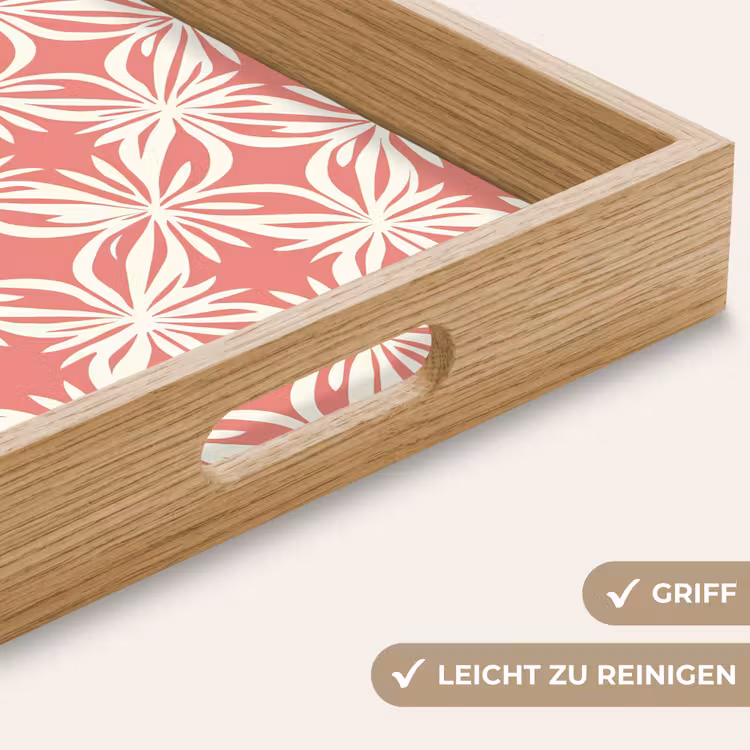 Roze - Bloemenmotief - Wit - Modern Dienblad Rechthoek middel 911 -USP_HandgreepDE