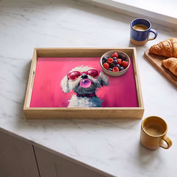 Pink - Hond - Bubbel Dienblad Rechthoek middel -sfeer2