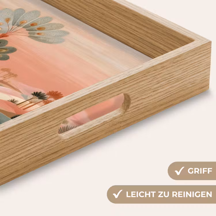 Roze landschap - Palmen - Water Dienblad Rechthoek middel -USP_HandgreepDE