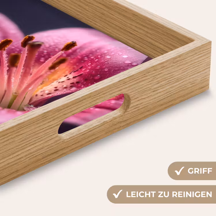 Roze - lelie - Dauwdruppels Dienblad Rechthoek middel -USP_HandgreepDE