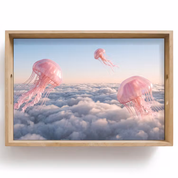 Tablett - Rosa Tier – Wolken - Roze dier - Wolken Dienblad Rechthoek middel