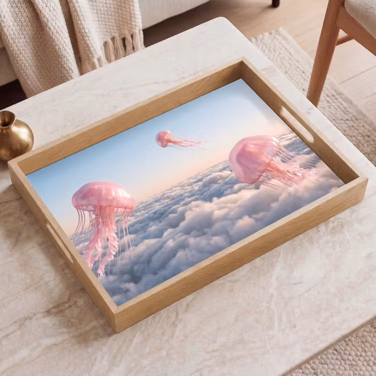 Tablett - Rosa Tier – Wolken - Roze dier - Wolken Dienblad Rechthoek middel
