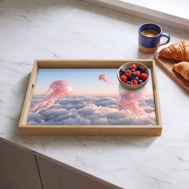 Tablett - Rosa Tier – Wolken - Roze dier - Wolken Dienblad Rechthoek middel
