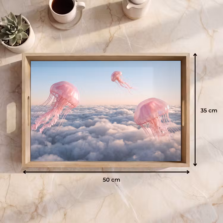 Tablett - Rosa Tier – Wolken - Roze dier - Wolken Dienblad Rechthoek middel