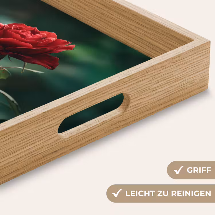 Roos - Bladeren - Dieprood Dienblad Rechthoek middel -USP_HandgreepDE