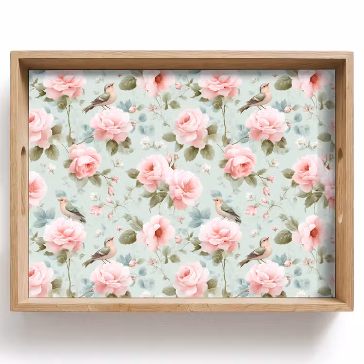 Rozen - Vogels - Pastel - Kleurrijk Dienblad Rechthoek middel 911 -z3d_shopping