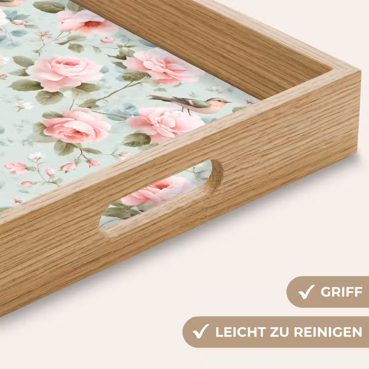 Rozen - Vogels - Pastel - Kleurrijk Dienblad Rechthoek middel 911 -USP_HandgreepDE