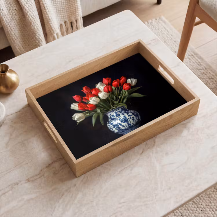 Rode - Bloemen - Tulpen - Vaas Dienblad Rechthoek middel -sfeer1