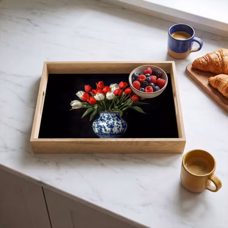 Rode - Bloemen - Tulpen - Vaas Dienblad Rechthoek middel -sfeer2